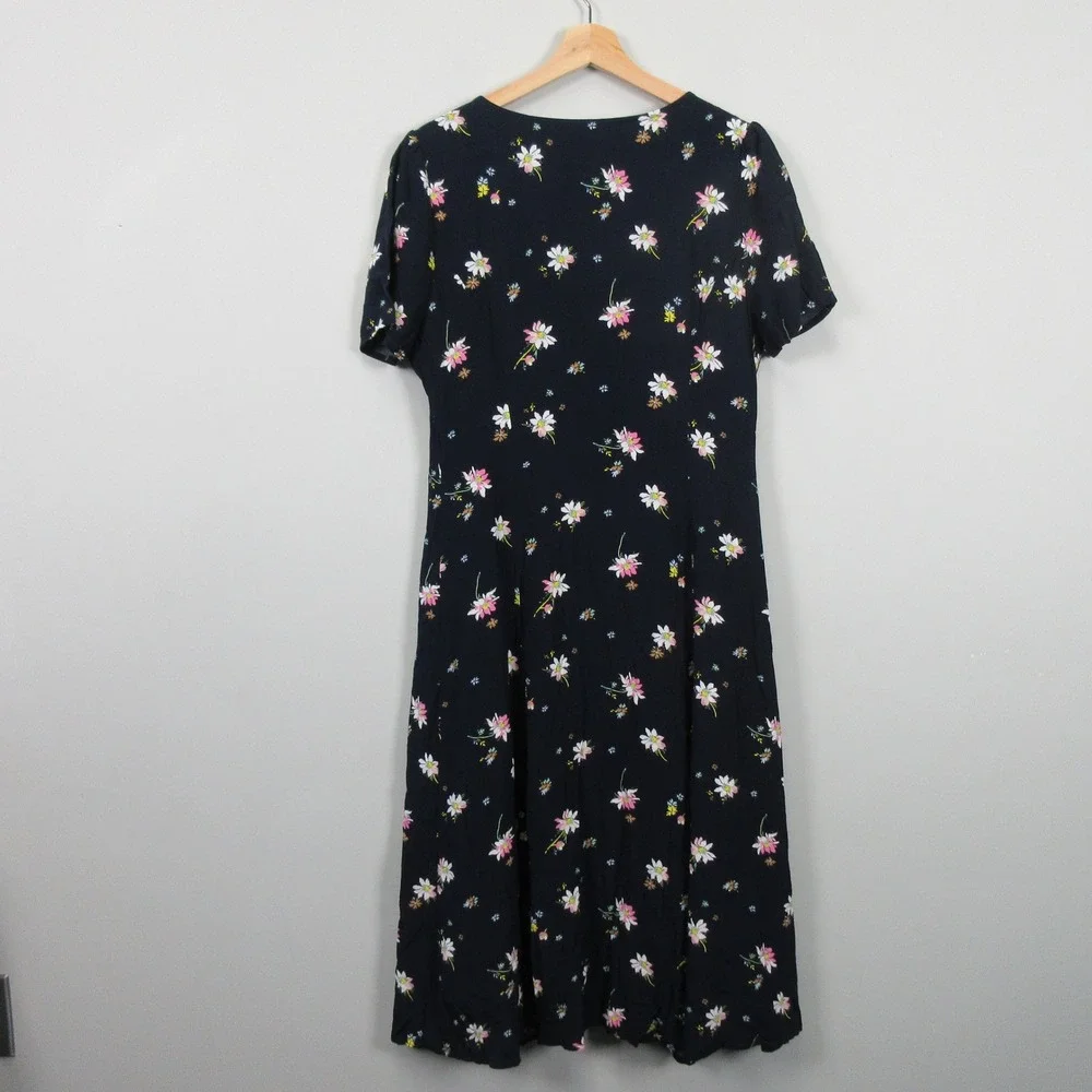 GAP Women's Navy Floral Print Button Front Midi Dress Size 12 - Picture 12 of 13